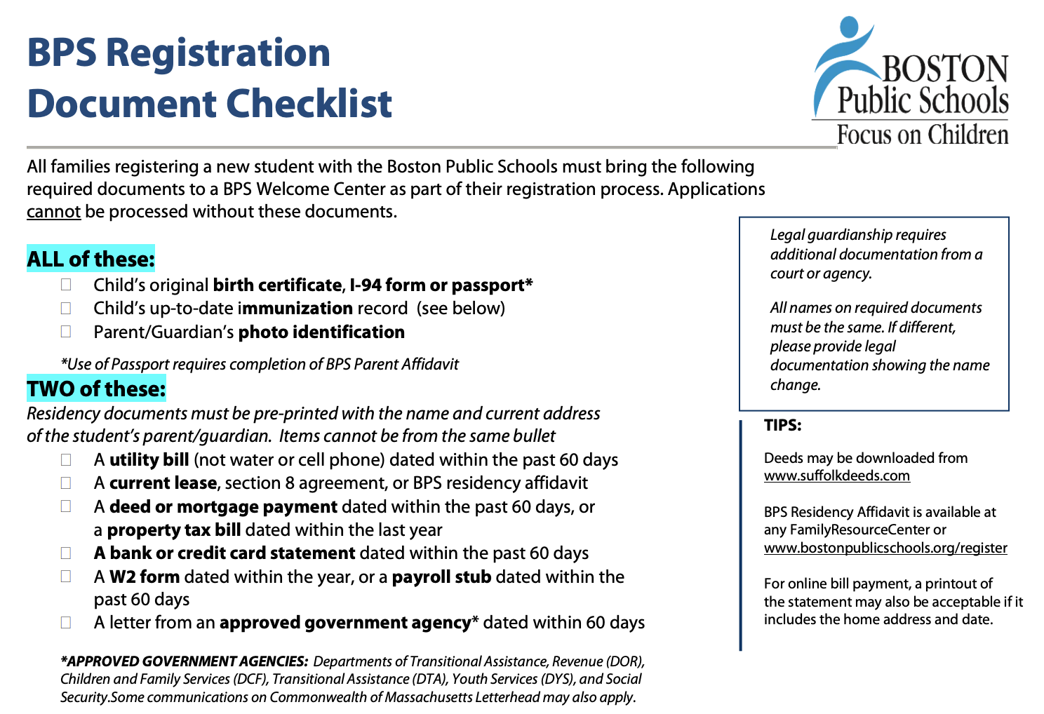 Boston Public Schools Residency Verification Required Documents Checklist Welcome Center